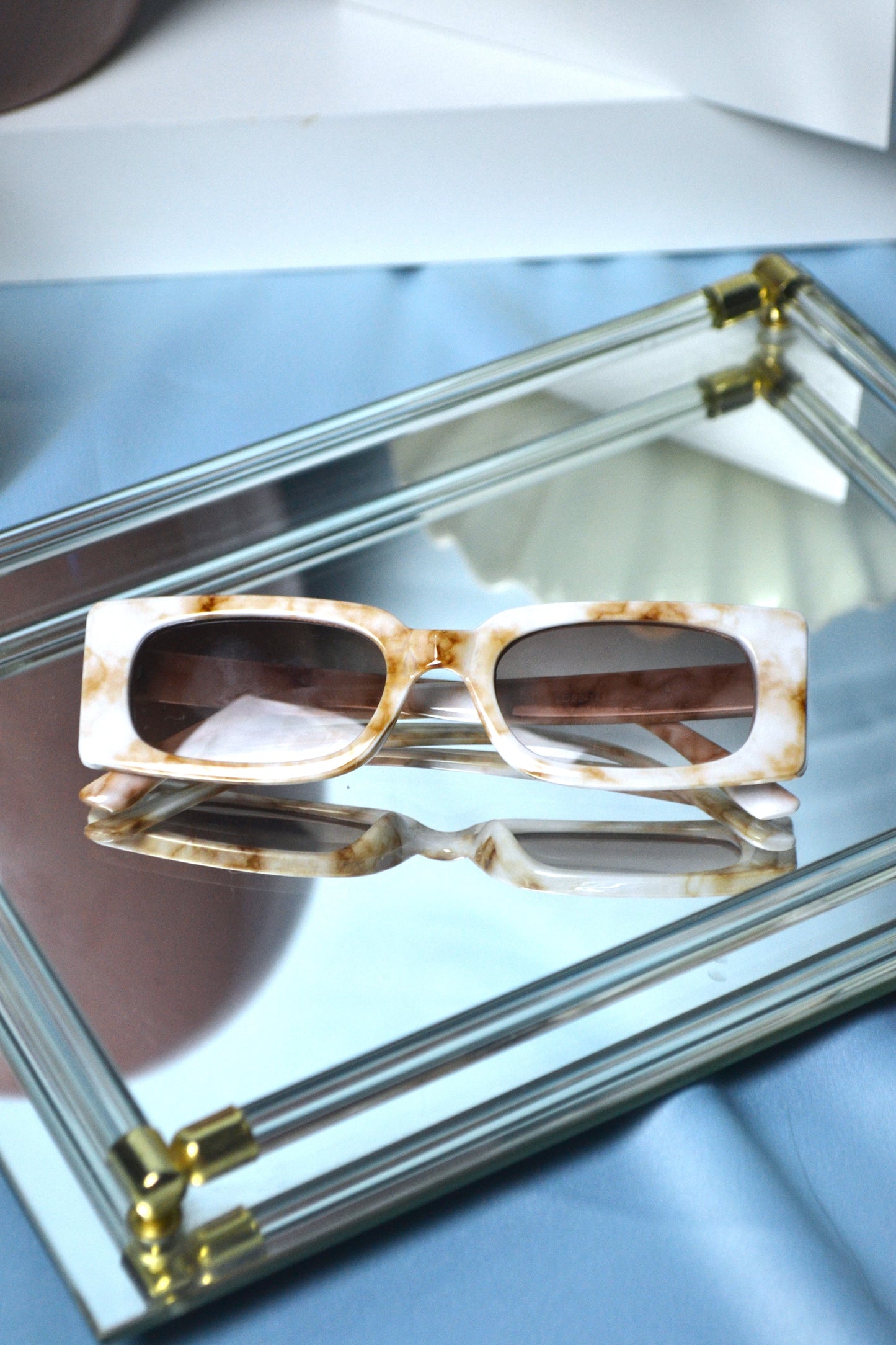 Marble print Beige/Cream Square Sunglasses