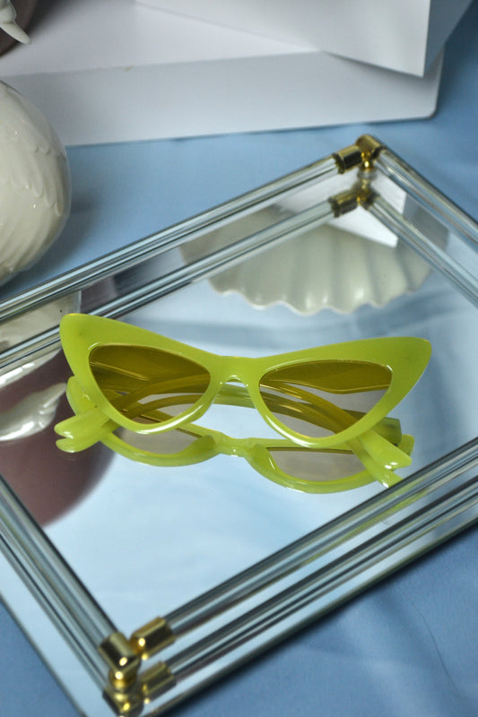 Lime Green Chartreause Brat era Cat Eye Sunglasses