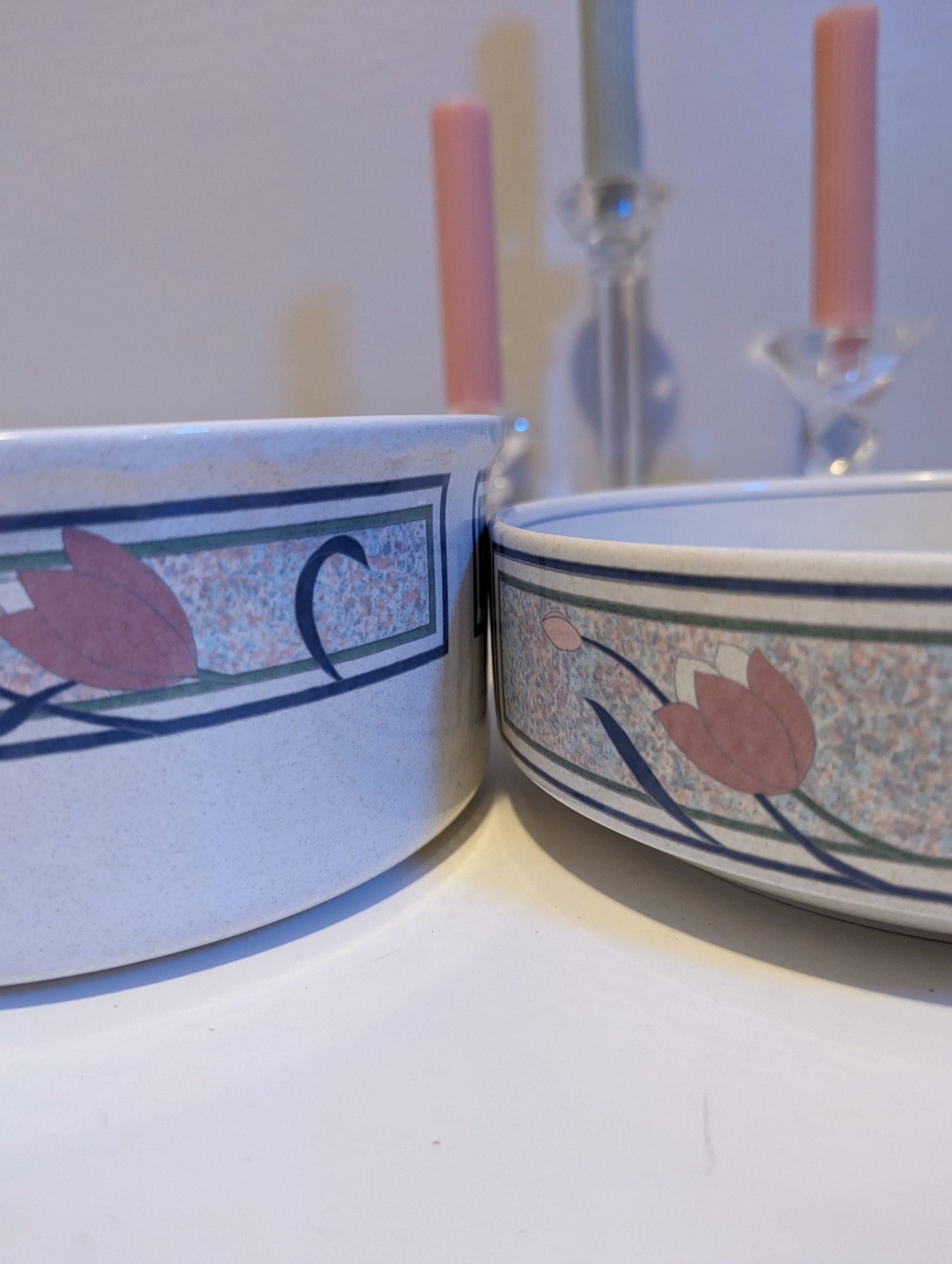 Mikasa art deco pastel floral pink and blue porcelain dishware bowls