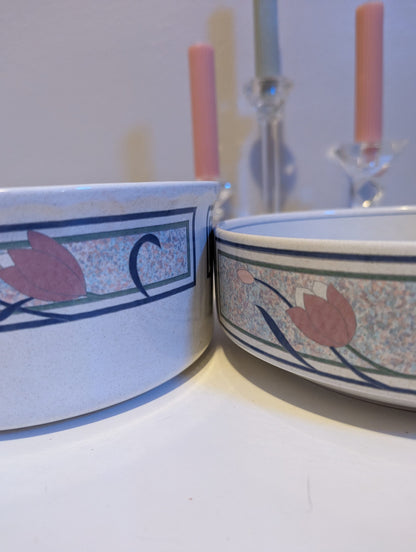 Mikasa art deco pastel floral pink and blue porcelain dishware bowls