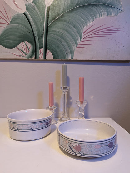 Mikasa art deco pastel floral pink and blue porcelain dishware bowls