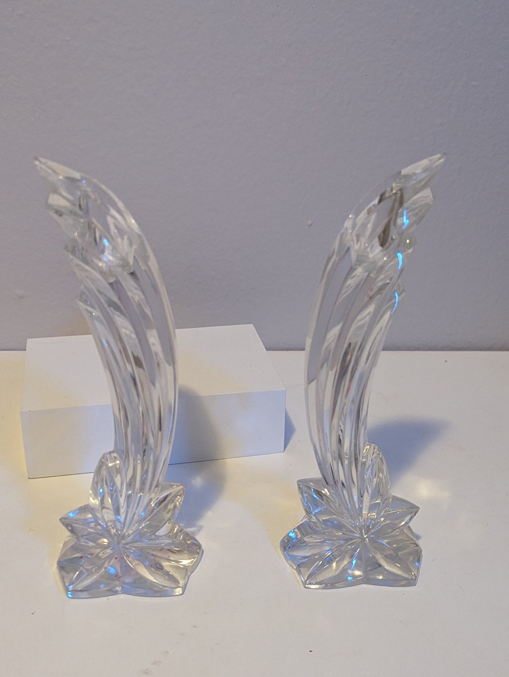 Pair of 80s art deco Lenox czech glass candle holders