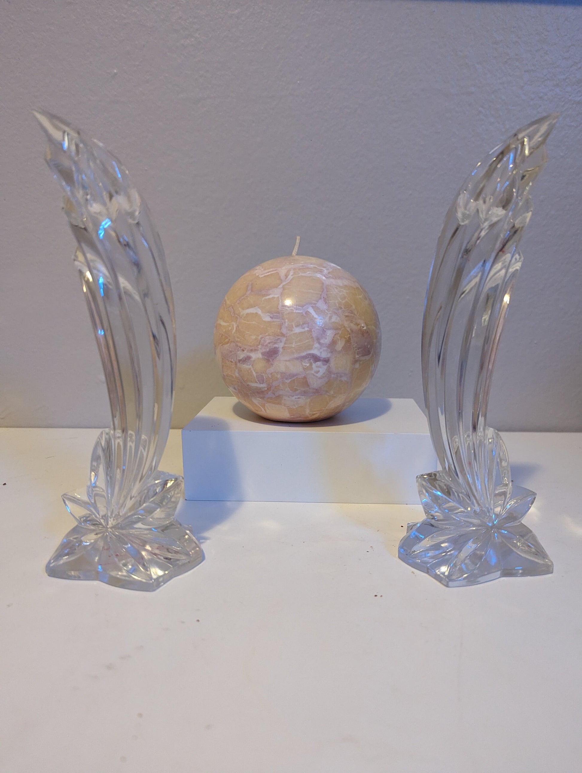 Pair of 80s art deco Lenox czech glass candle holders