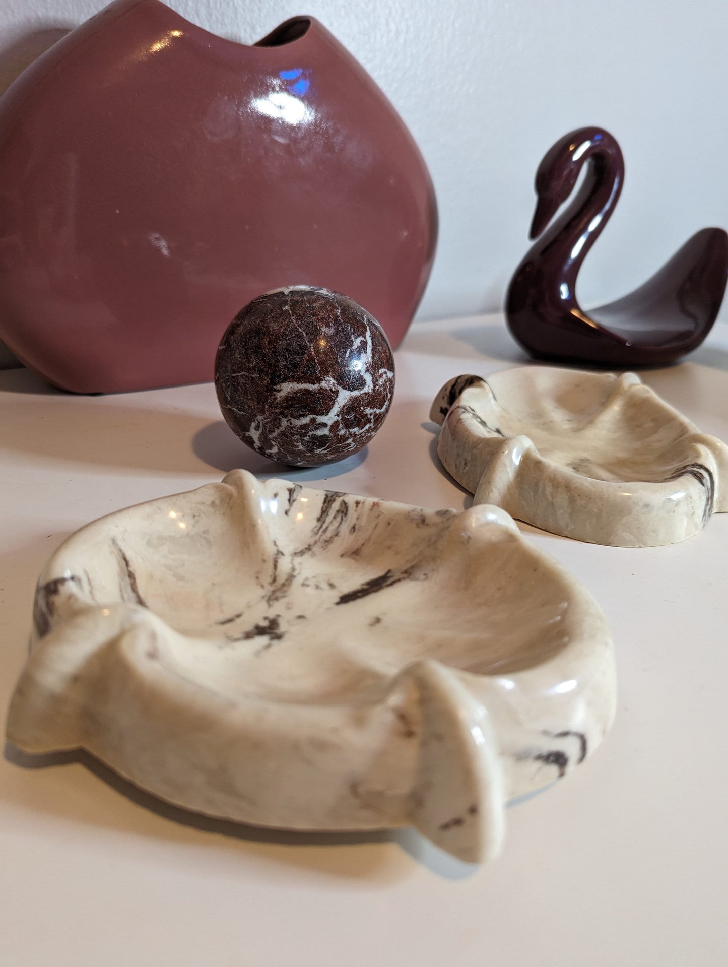 Vintage cream and brown marble dish soap trays