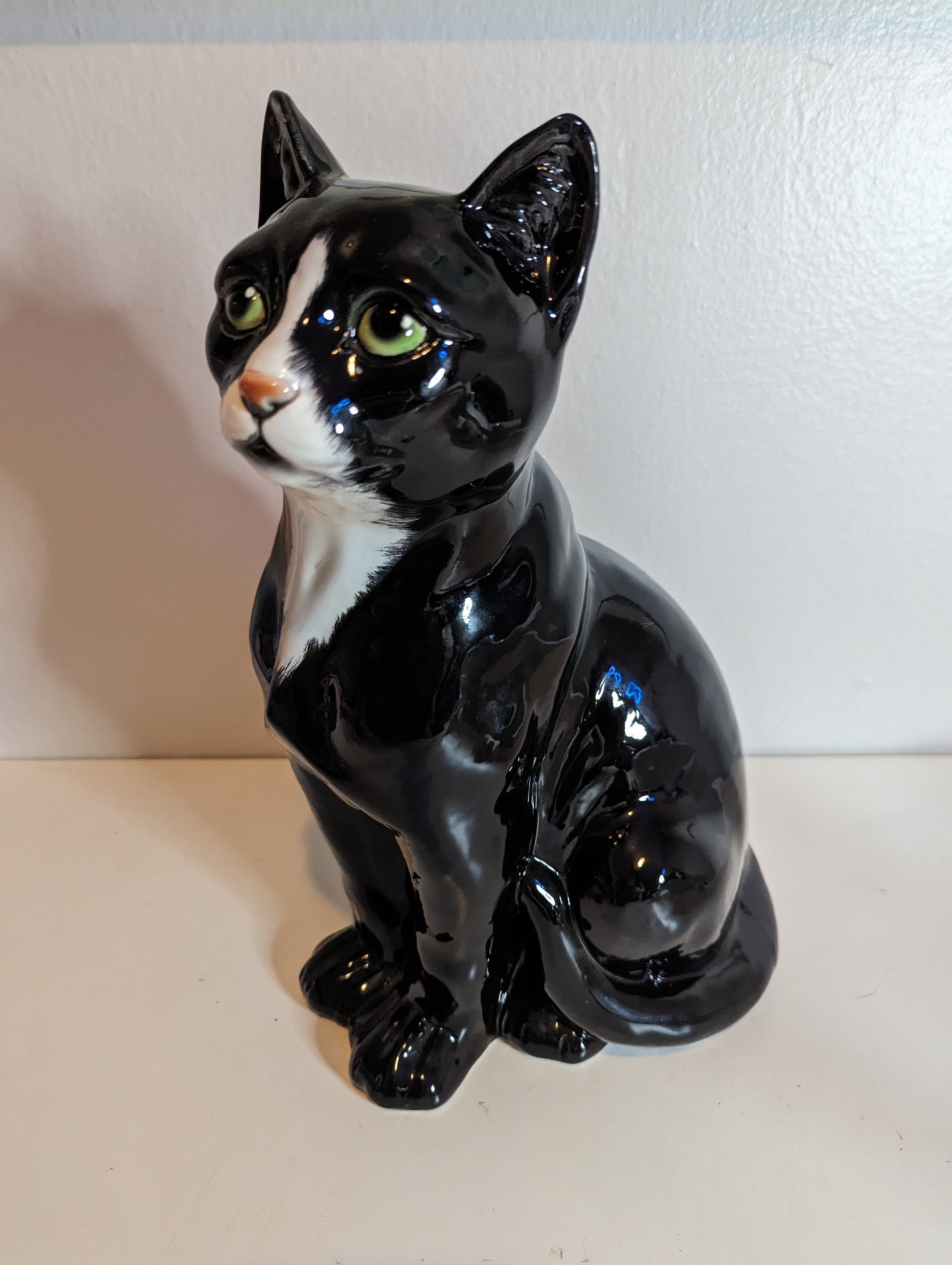 Cat Figurine Black White Made in Italy Giovanni RONZAN? Vintage 1960-1970s