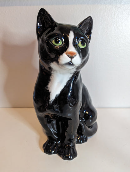 Cat Figurine Black White Made in Italy Giovanni RONZAN? Vintage 1960-1970s