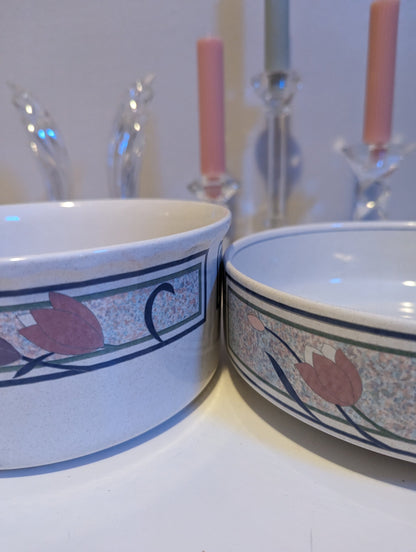 Mikasa art deco pastel floral pink and blue porcelain dishware bowls