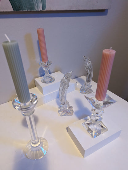 80s Glass crystal candleholder pair