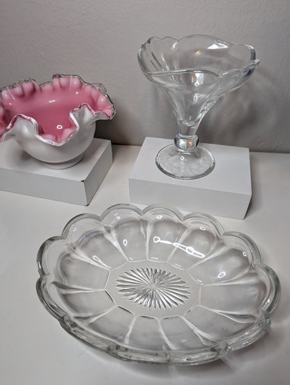 Fenton milk glass white and hot pink bowl