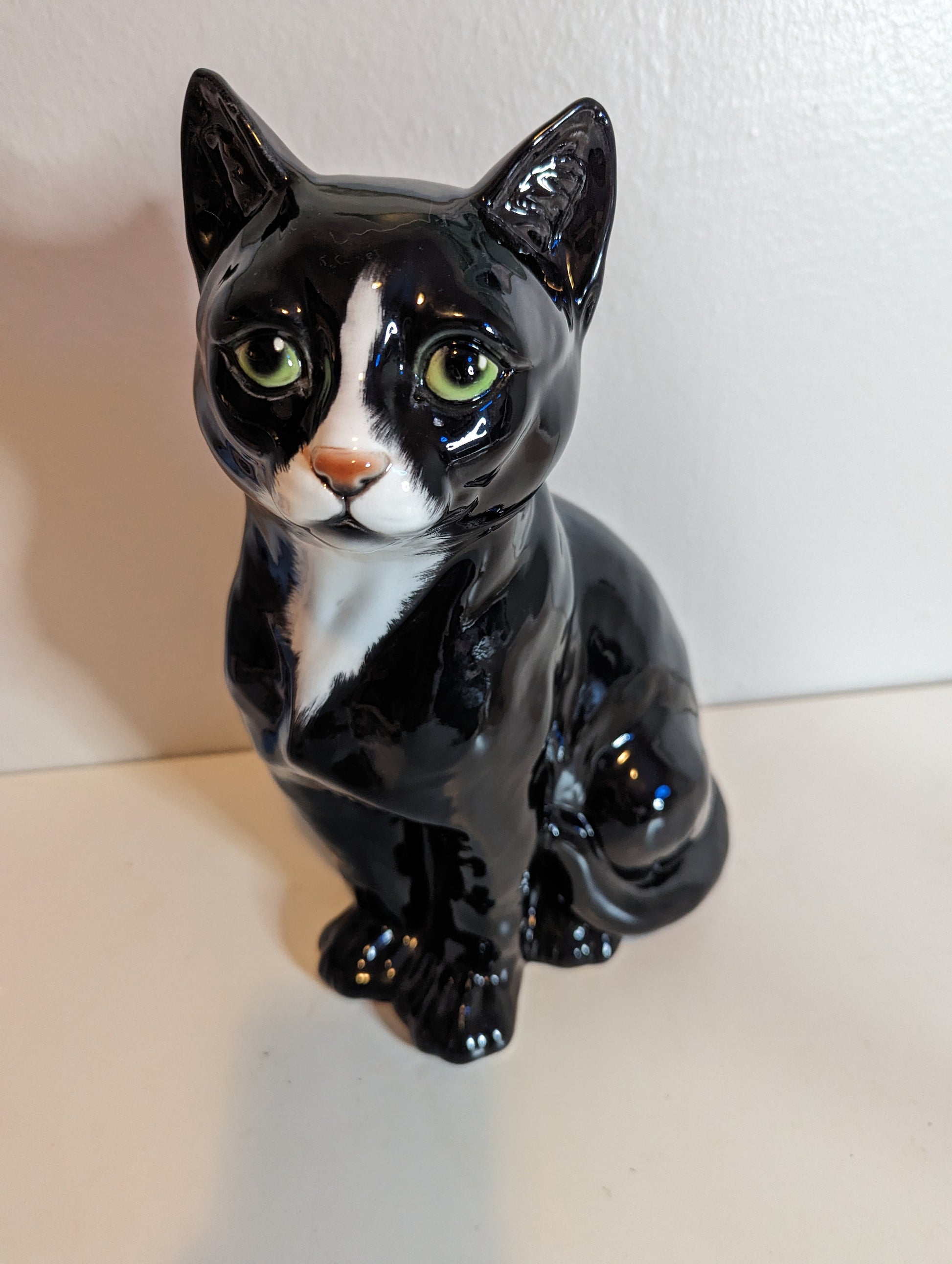 Cat Figurine Black White Made in Italy Giovanni RONZAN? Vintage 1960-1970s