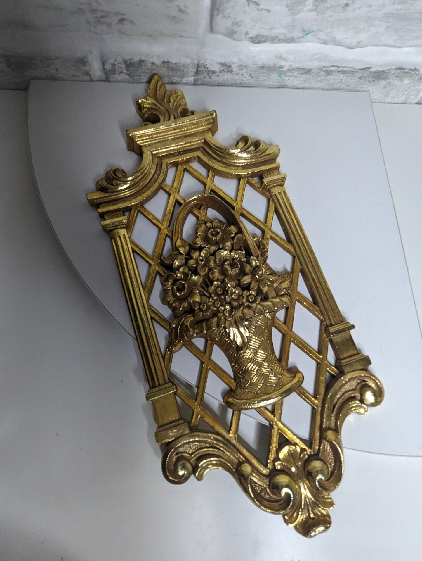 Vintage Rococo gold wall floral trellis geometric sconce