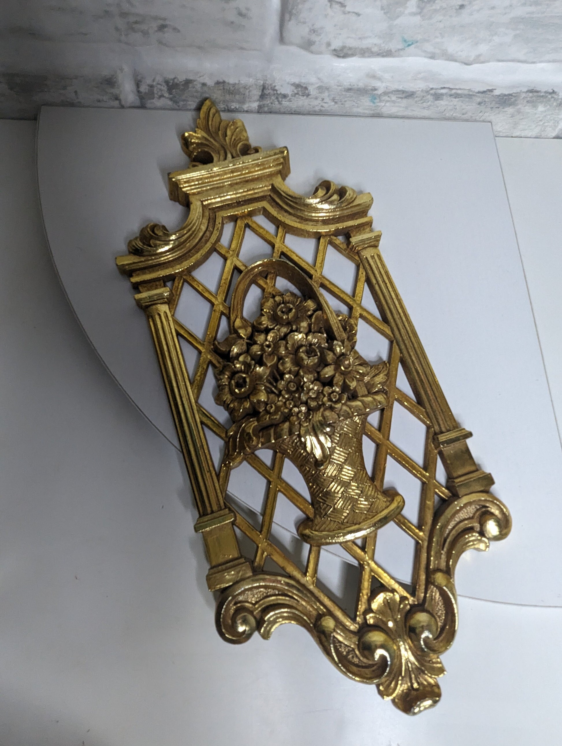 Vintage Rococo gold wall floral trellis geometric sconce