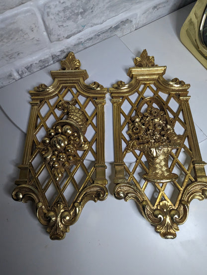 Vintage Rococo gold wall floral trellis geometric sconce