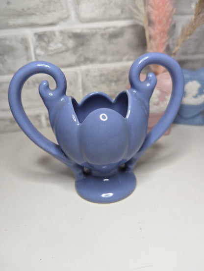 Vintage Camark Pottery Trophy lotus shaped Vase Powder Blue with Double Handle