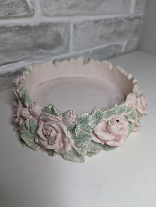 Vintage sculptural floral rose coquette decorative bowl