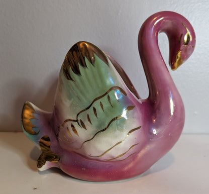 Vintage Swan Planter Colonial China Pink and Gold Luster MCM Art Pottery