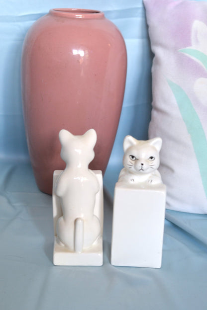 80s novelty white Cat kitten bookshelf holder BOOK ENDS