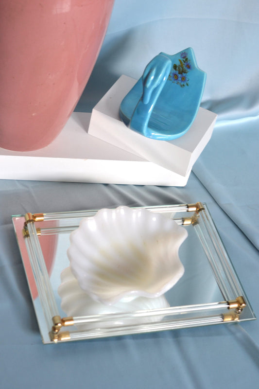 80s deco white seashell mini catchall tray