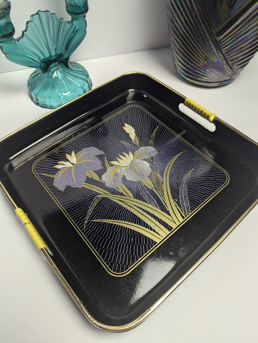 Vintage Lacquerware japanese floral iris tray