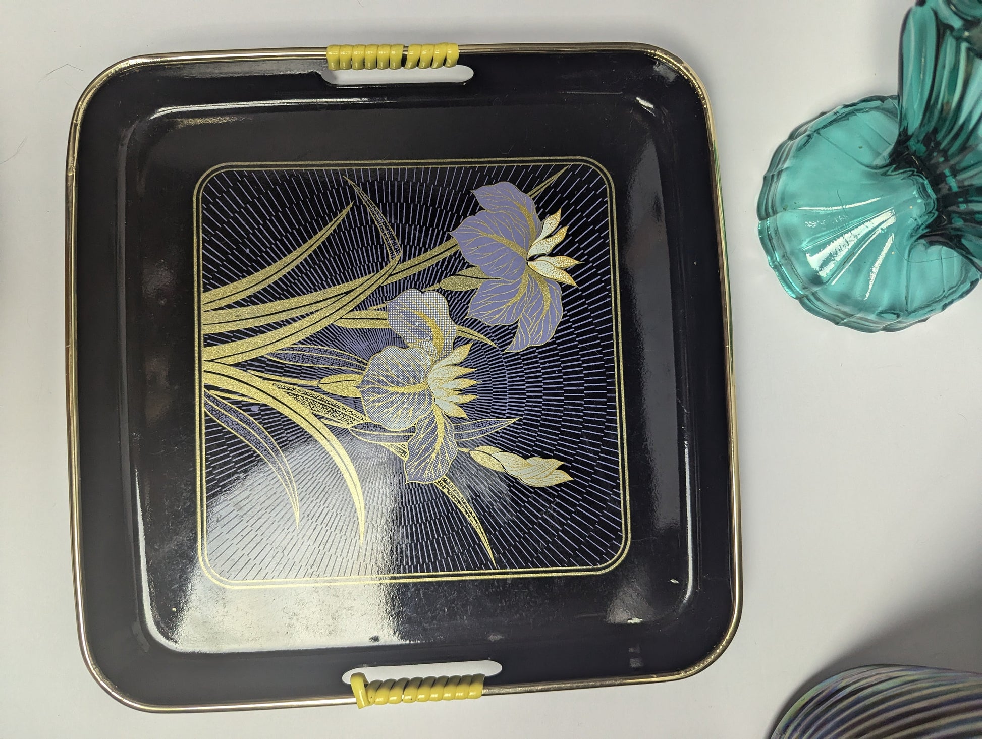 Vintage Lacquerware japanese floral iris tray