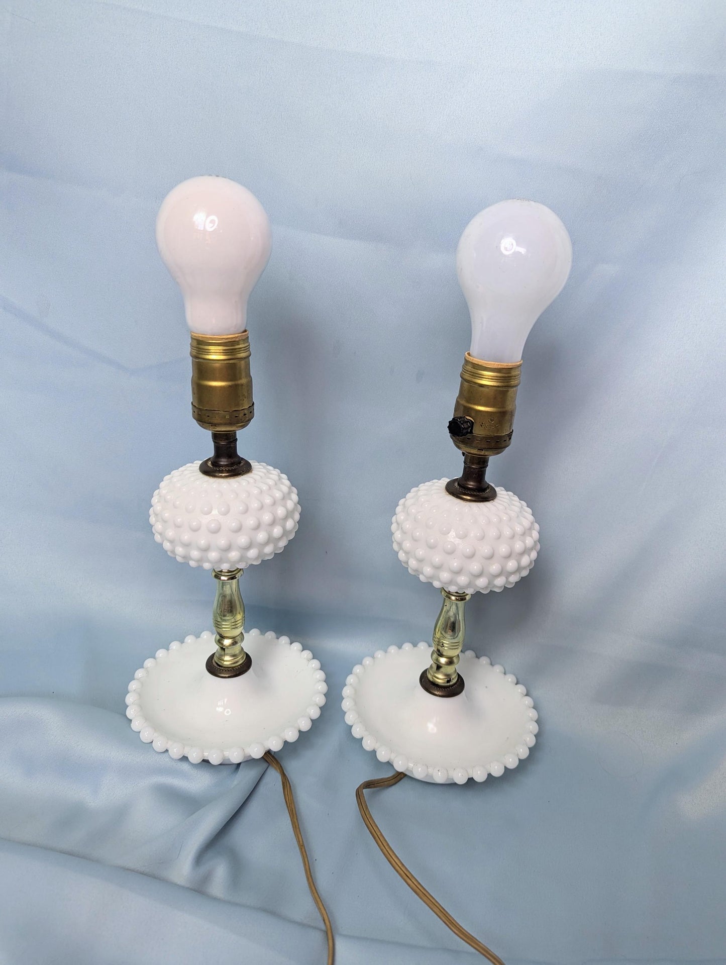 Vintage Vintage White Milk Glass Hobnail with gold accents Lamp pair