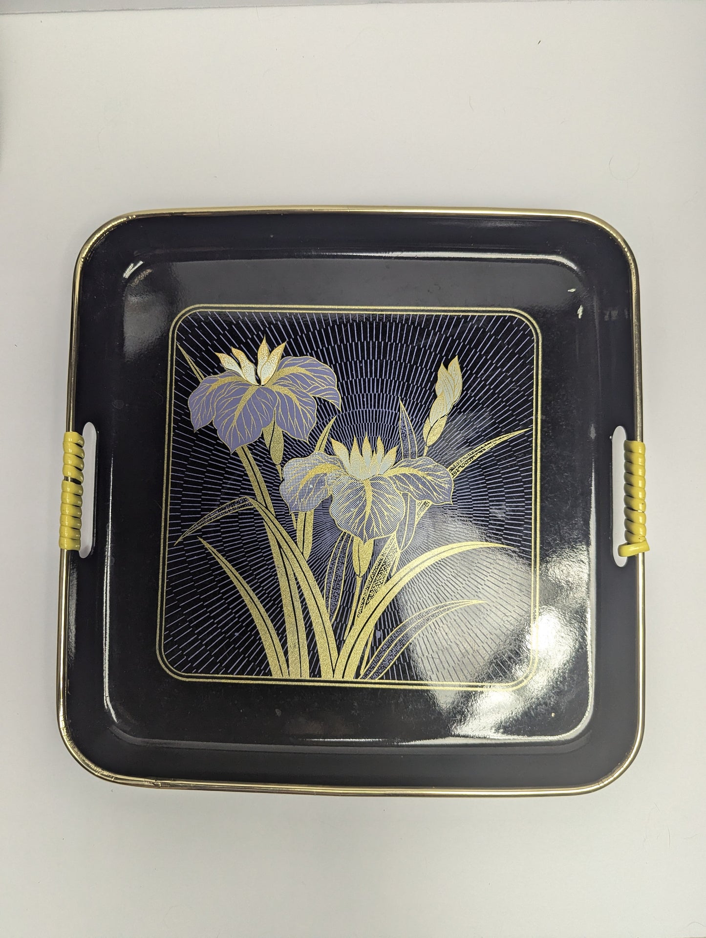 Vintage Lacquerware japanese floral iris tray