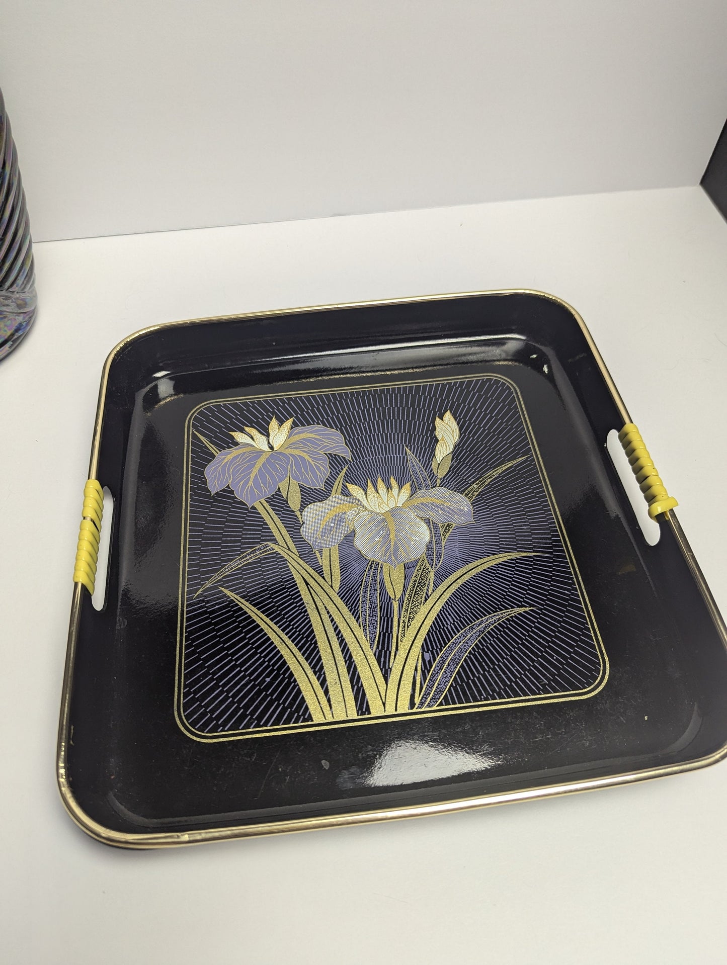 Vintage Lacquerware japanese floral iris tray