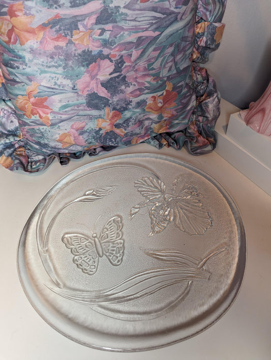 80s Crystal glass iris butterfly dishware plate