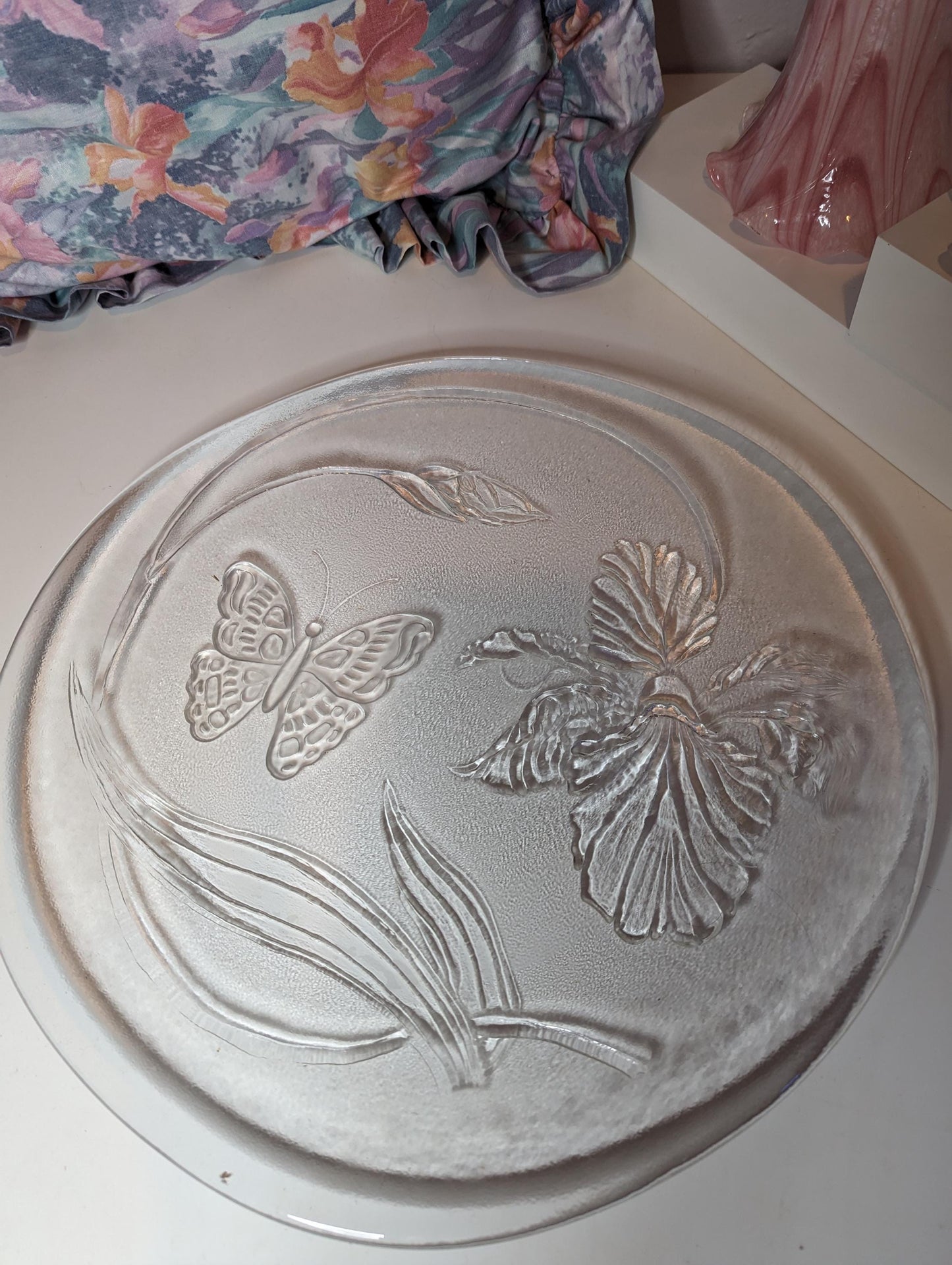 80s Crystal glass iris butterfly dishware plate