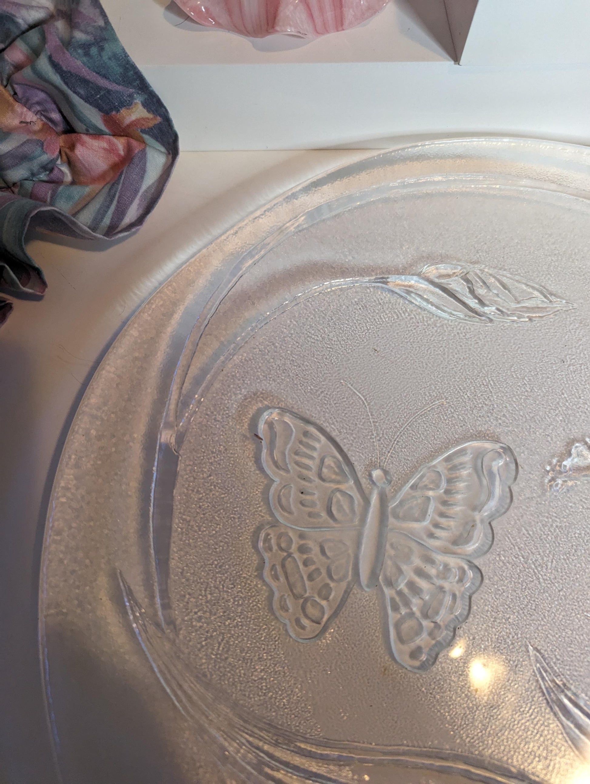 80s Crystal glass iris butterfly dishware plate