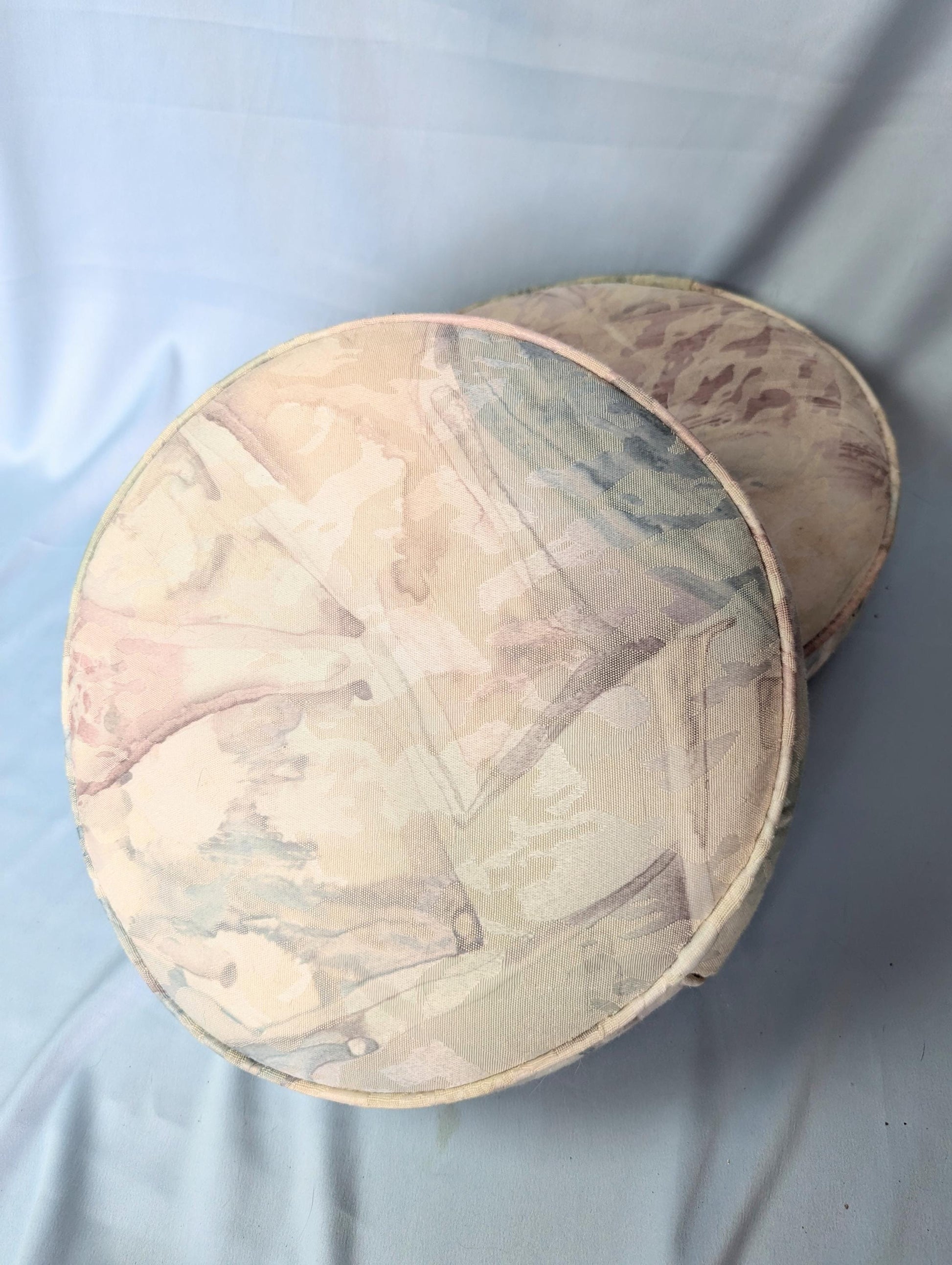 Vintage 80s pastel cream abstract print round pillows set of 2