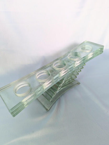 Vintage cantilever green glass tea light sculptural candle holder