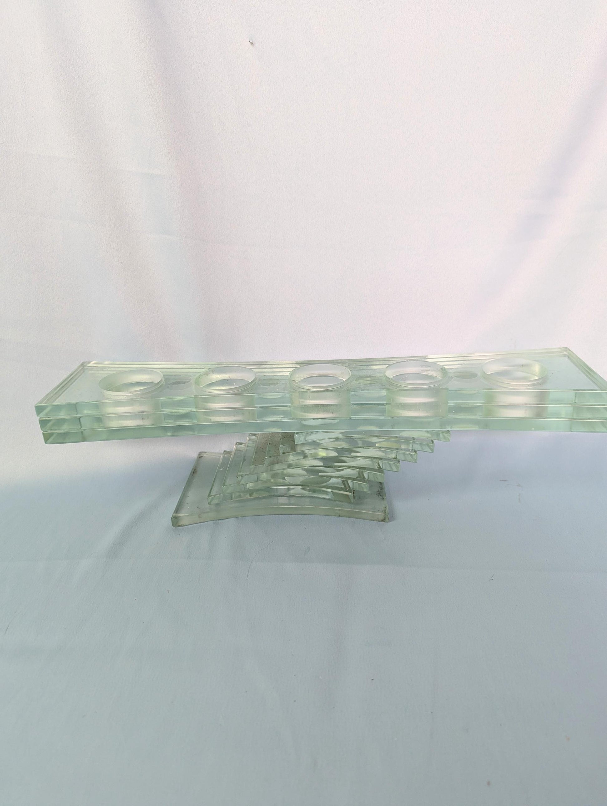 Vintage cantilever green glass tea light sculptural candle holder