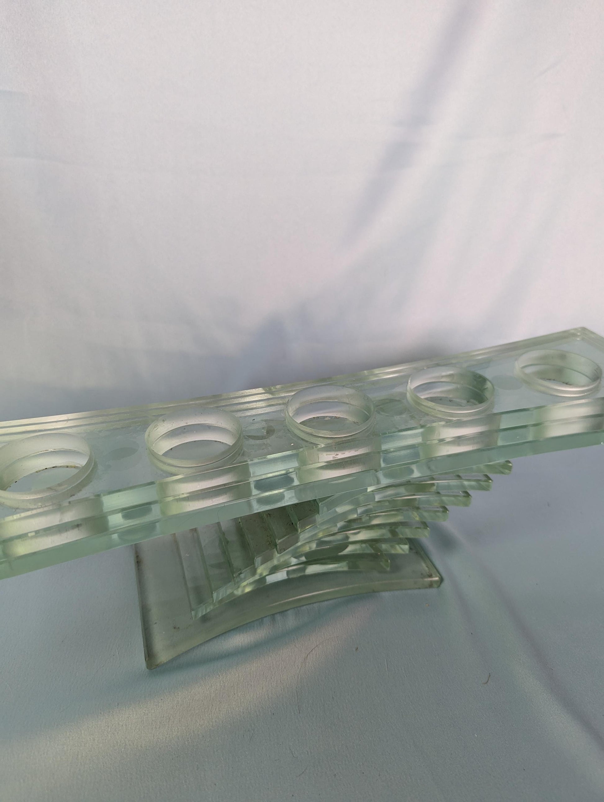 Vintage cantilever green glass tea light sculptural candle holder