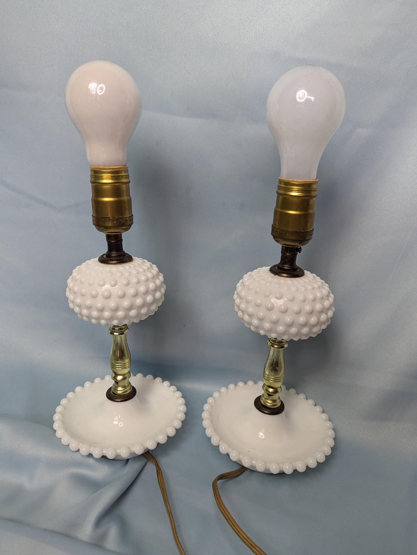 Vintage Vintage White Milk Glass Hobnail with gold accents Lamp pair