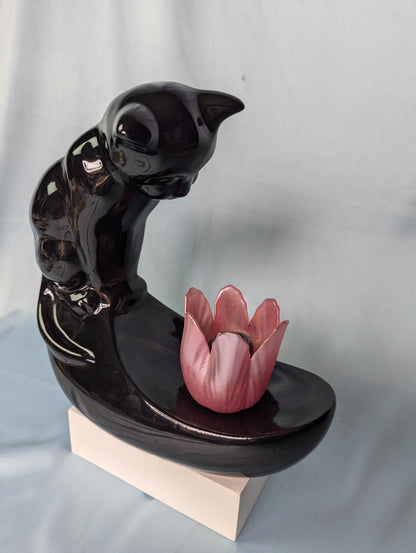 Vintage Haegar 80s deco revival Cat wishing well ceramic sculpture