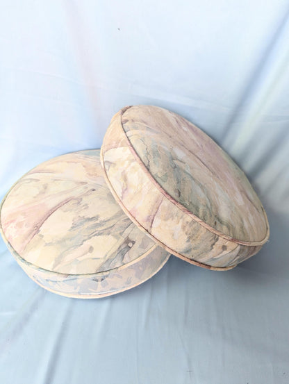 Vintage 80s pastel cream abstract print round pillows set of 2