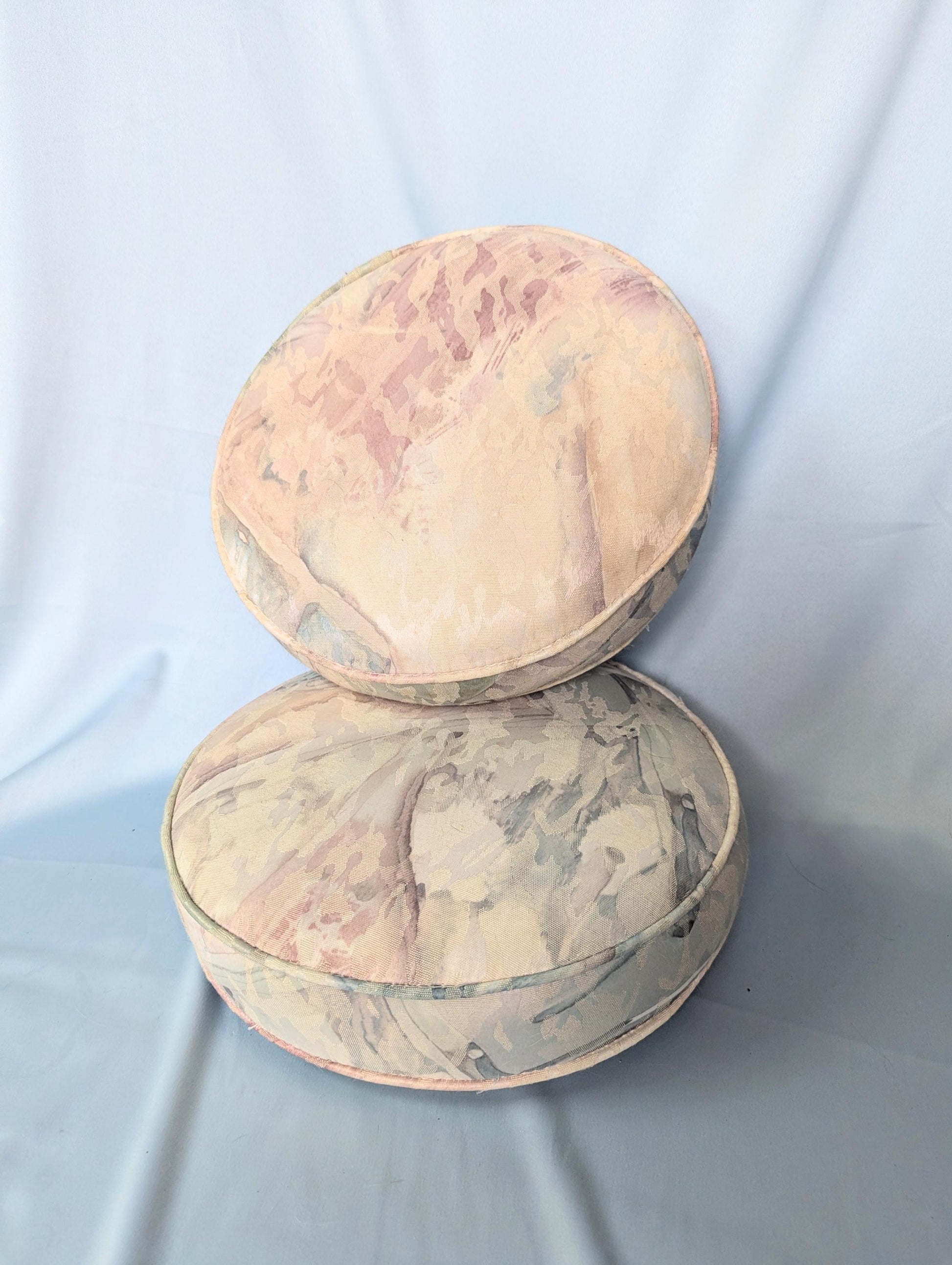 Vintage 80s pastel cream abstract print round pillows set of 2