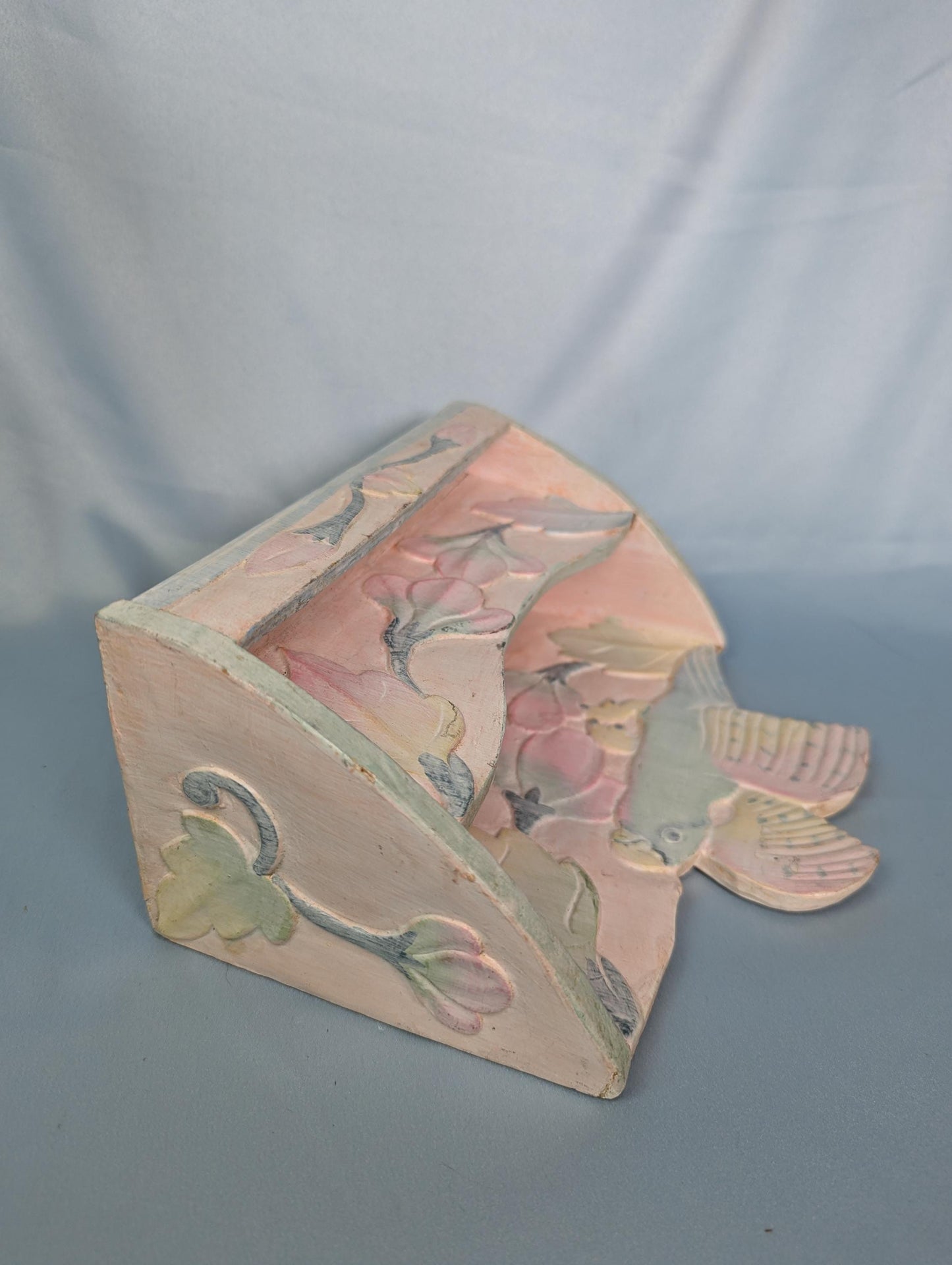 Vintage hand carved pastel tropical bird desk organizer