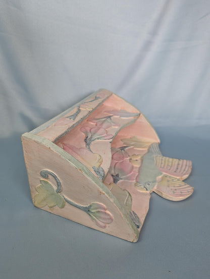 Vintage hand carved pastel tropical bird desk organizer